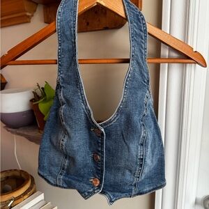 Garage Blue Denim Halter Crop Top